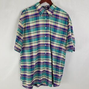 Daniel Cremieux Mens XL‎ Plaid Short Sleeve Button Down Shirt Cotton Casual
